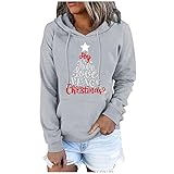 Damen Hoodies Farbblock Sweatshirt Casual Kapuzenpullover Langarm Shirts Oberteil Hoodie Frauen Weihnachten Elch Volksbrauch Druck Bluse Tunika Weihnachtspulli Rentier Xmas Oversize Weihnachtsp