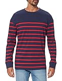 Urban Classics Herren Langarmshirt Gestreift Color Block Stripe Boxy Ls T-Shirt, Mehrfarbig (Navy/Red 00761), Medium (Herstellergröße: M)