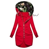 herbstmantel Damen ReißVerschluss Herbstjacke Damen Lang Elegant Herbst Übergangsjacke Parka Sweatjacke Mit Kapuze Hoher Kragen Sweatshirt Günstig Modern Jack