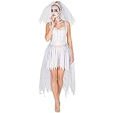 TecTake dressforfun Aufwendiges Zombie Braut Skelett Brautkleid Damen Kostüm inkl. Schleier mit Tüll und Blumen (M | Nr. 300059)