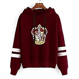 YANNI Gryffindor Emblem Pullover Hoodie,Unisex Cosplay Gryffindor Ravenclaw Hufflepuff Und Slytherin Fleece Sweatshirt Oberteil-Rotwein 3XL