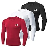 MEETYOO Kompressionsshirt Herren, Funktionsshirt Langarm Fitnessshirt Männer Sportshirt Atmungsaktiv Laufshirt für Laufen Jogging Sport Turnhalle (Schwarz + Weiß + Rot, XL)