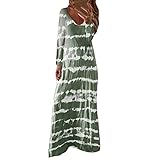 STOREYH Frauen Herbst Frühling Tie dye Maxi Kleider Elegant Wellenförm Gestreiftes Druck Wickel Tunika Rüsche Kleid Elegant Langarm Loose A-Linie Bohemian Dress Damen Festlich Party Abend Urlaub