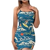 Facbalaign Sommerkleid Damen Hawaii Palm Surf Sexy Figurbetontes Spaghetti-Trägern Sling Kleid Meer Enges Kleid White XXL