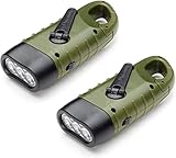 Dynamo Taschenlampe VADIV 2er/ Pack LED Taschenlampe Handkurbel Solar Taschenlampe Camping Notfall-LED-Taschenlampe Karabiner Taschenlampe für Camping Outdoor-Klettern Wandern Grü