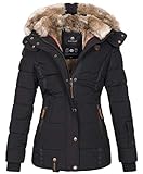 Marikoo warme Damen Winter Jacke Winterjacke Steppjacke gefüttert Kunstfell B658, Gr. S / Gr. 36, Schw