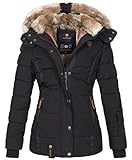 Marikoo warme Damen Winter Jacke Winterjacke Steppjacke gefüttert Kunstfell B658, Gr. S / Gr. 36, Schw