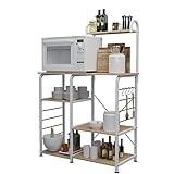 sogesfurniture 3+4 Ablage Küchenregal Standregal Mikrowellenhalter Bäcker Regal Metallregal aus Holz & Stahl, Stabil Aufbewahrungsregal für Flur, Küche, Wohnzimmer, Weiß Ahorn 172-MP-BH