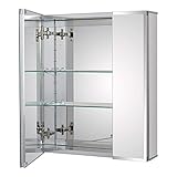 Fundin Aluminium Badezimmer Medizinschrank mit Framless Doppelseitenspiegel Tür20 x 24 Zoll Aussparung oder Oberflächenmontage;2 Türen, 20 x 24 x 5,24 Zoll, Silb