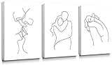 SUMGAR Schwarz und Weiß Leinwand Wandkunst Minimalistische Strichzeichnung Drucke Romantische Bilder Liebhaber Malerei Kunstwerk Wohnkultur Gerahmt für Schlafzimmer 30 x 40 cmx3