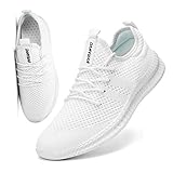 FUJEAK Herren Walkingschuhe Turnschuhe Fitnessstudio Sportschuhe Sneaker Running Tennis Schuhe Freizeit Straßenlaufschuhe Fashion Leichtgewichts Atmungsaktiv Schlüpfen Schuhe Weiß 43 EU