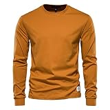 Langarm Herren Rundhalsausschnitt Einfarbig Casual Locker Bequem Herren T-Shirt Frühling Und Herbst Neue Ferien Jugend College Herren Sweatshirt J-Yellow2 XL