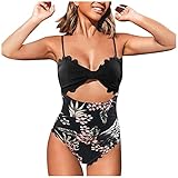 Bikini-Set für Damen, Einteiler, Badeanzug für Damen, Schwarz, sexy, mit Schnitt, Badeanzug, Badeanzug, Tankini, Damen, Badeanzug, schwarz, XL