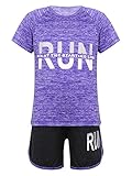 Alvivi Kinder Jungen Mädchen Sport Set Kurzarm T-Shirt und Shorts Basketball Fußball Kleidung Trainingsanzug Sport Jogginganzug A Lila 110-116