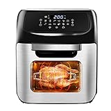 MIC Heißluftfritteuse 12L XXL Digitalem LED-Touchscreen Air fryer 1800W, 12 Programme Heißluftbackofen Friteuse Ohne ÖL Heissluftfritteuse Backofen Dehydrator Barbecue mit 7 Zubehör Rezeptb