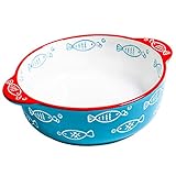 Keramik Auflaufform Schüssel Schüssel Haushalt Binaurale Schüssel Fischgeschirr Obstsalat Keramikschale Geeignet Für Obst (Color : Blue, Size : 23.5 * 19.5 * 5.5cm(B))