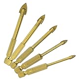 Lixiaonmkop 5 stücke Titan beschichtete Glasbohrer Set 3mm 4mm 6mm 8mm 10mm mit 1/4'Sechskant Schaft Glasloch Opener Cutter Keramik Fliesen M