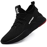 tqgold® Sicherheitsschuhe Herren Damen S3 Arbeitsschuhe Leicht Sportlich Sneaker Schutzschuhe mit Stahlkappe Schwarz Größe 42