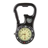 Yyooo Praktischer Kompass mit leicht ablesbarem Leuchtzifferblatt – Kletterkarabiner, leuchtende Uhr, hängende Schnalle, Flaschenöffner, analoges Display, Quarzwerk