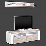 Moebelaktionsshop24 TV-LOWBOARD WOHNWAND Wohnzimmer Sibiu WEIß Eiche SÄGERAU MATT NEU 197407
