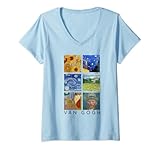 Damen Van Gogh Gemälde, Sonnenblumen, Sternennacht, Selbstporträt T-Shirt mit V