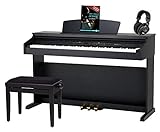 Classic Cantabile DP-50 SM E-Piano SET (Digitalpiano mit Hammermechanik, 88 Tasten, 2 Anschlüsse für Kopfhörer, USB, LED, 3 Pedale, Piano für Anfänger, Pianobank, Kopfhörer, Klavierschule) schw