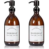 Artanis Home Nachfüllbarer Seifenspender aus bernsteinfarbenem Glas, 473 ml, 2er-Pack – verchromte Akzente, wasserdichte Apothekerflasche mit ölgeriebenen Bronzepump