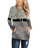 ARbuliry Damen Kapuzenpullover, Colorblocking Leopard Lose Damen Hoodies mit Taschenelastizität No Fade Damen Pullover (Grau XXL)