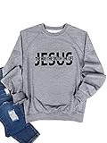 ULAIK Langes Sweatshirt für Damen Jesus The Way The Truth The Life Letter Briefdruck Raglan Langarm Rundhalsausschnitt Baumwolle Baggy Tops Pullover Basic Tee（Hellgrau，XXL）