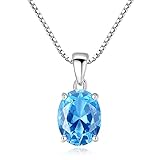 RGSRC 925 Sterling Silber Topas Edelstein Anhänger Halskette Für Frauen,Blaue Topas Halskette Geschenke Für F