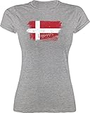 Fussball WM 2022 Fanartikel - Dänemark Vintage - M - Grau meliert - Tshirt Damen dänemark - L191 - Tailliertes Tshirt für Damen und Frauen T-S