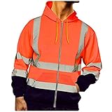 RYTEJFES Herren Kapuzenjacke Reisverschluss Kapuzen-Sweatshirt mit hoher Sichtbarkeit,Winter Warnjacke Warnschutz Pilotenjacke Arbeitsjacke Warnschutzjacke Langarm Übergröße H