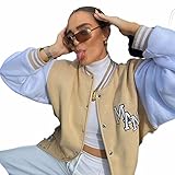 UKKO Baseball Jacke Grüne Druckmode Baseball Bomber Mantel Herbst Winter Übergroße Patchwork Jacke Varsity Frauen Casual White-As Picture4,L