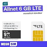 Mobilfunktarif Allnet 6 GB - LTE Internet Flat, Allnet Flat Telefonie & SMS, EU-Roaming, monatlich kündb