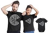Pizza - Partner - T-Shirt Vater Sohn Papa Kind Baby Strampler Body Partnerlook, Größe:L, T-Shirts:Herren T-Shirt Schw