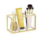 HIIMIEI Kosmetik Pinselhalter, Gold Pinselhalter, 3 PCS Acryl Kosmetikpinsel Behälter mit Kupferkante | Makeup-Pinsel Becher für Pinsel, Eyeliner, Lippenstift, Inneregröße-16.2 ×7×9.5