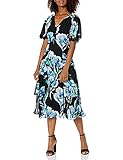 Karl Lagerfeld Paris Dresses Damen Tiered Printed Chiffon Midi Dress Kleid, Black Dazzling Blue, 30