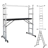 Todeco Gerüstbock höhenverstellbar bis 150 KG belastbar, Alu Gerüst fahrbar, Arbeitsgerüst mit Treppenverstellung, EN 131 geprüfter Gerüstleiter bis 150 KG Belastbar, Baugerüst Heimwerkergerü