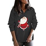 STOREYH Damen Weihnachten Weihnachtsmann Druck Tops Lässig Loose Drawstring Langarm Fleece Oberteile Pullover Sweatshirt Herbst Winter Bequem Atmungsaktiv Tee Frauen Bluse Wickel Tunika T-S