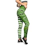 Eauptffy Sport Yogahose mit St. Patrick-Print für Damen: Frau Push Up Fitnesshose Sporthose mit Bauchkontrolle Leggings Workout Stretch Gym Workout Fitness Jogginghose Sweatpants Sportlegg