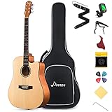 Donner Akustikgitarre Set 41 Zoll Cutaway Akustik Gitarre 4/4 in voller Größe Gitarren für Anfänger Erwachsene mit Gigbag Capo Plektren Saiten(Natur)