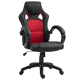 HOMCOM Bürostuhl Gaming-Stuhl Computerstuhl mit Wippenfunktion ergonomisch Schreibtischstuhl höhenverstellbar Schwarz+Rot 71 x 61 x 108-118