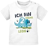 SpecialMe® Baby T-Shirt mit Namen und Zahl 1/2 Geschenk zum Geburtstag Dinosaurier Dino für Jungen 2 Jahre weiß 92/98 (16-24-Monate)