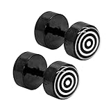 Tumundo® 1 Paar Fake-Plugs 8mm Ohr-Stecker Ohrringe Zielscheibe Kreise Schwarz Weiß Fake-Tunnel E
