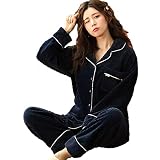 Women's hot Cotton Set of Pajamas Flannel Pajamas for Fashion Winter Fashion Thickened Heat and Pajamas 2 Pieces Soft Retro Set with Long Sleeves Thin lamp Green L (Blue Medium)