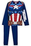 Marvel Schlafanzug Jungen, Kinder Schlafanzug mit Captain America, Langarm T Shirt und Hosen Set, Baumwolle Schlafanzug Kinder Jungen Baby und Teenager (Blau, 11-12 Jahre)