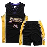 ZHAW Lakers Kobe Basketball Trikot Hose Set Kinder Jungen 24# Jersey, Atmungsaktives Mesh Ärmellos Trainings Trainingsanzug, 3XS-2XL Black-XL