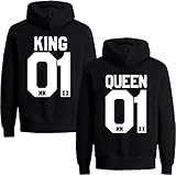 Couples Shop King Queen Hoodie Pullover Set für Paare (Damen Queen, Schwarz M)