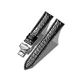 MUEN Echtes Krokodilleder Uhrenarmband mit Faltschließe, 12mm-24mm, Schwarz/Brauner Alligator Ersatz Uhren Zubehör Poliertes Uhrenarmband für Männer/F