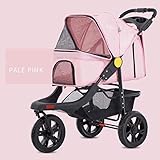 Kinderwagen Haustier Reisewagen, 3 Räder Große Hund Katze Kinderwagen Trolley tragbare Falten Pram-Buggy mit Ablagekorb und Becherhalter Reisekinderwagen für Haustiere (Color : Pink)